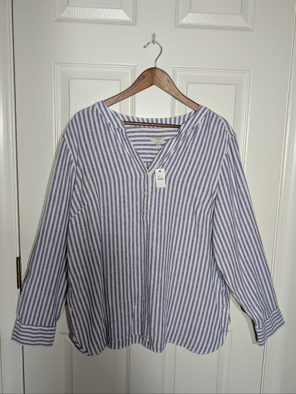 TALBOTS Linen Blend Purple & White Stripe Top